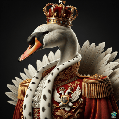 Crowned Swan in Royal Ermine Robe