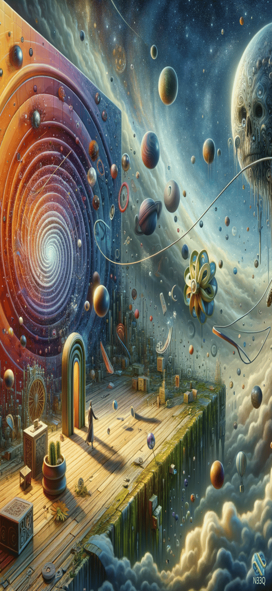 Lone Figure on Floating Cosmic Platform