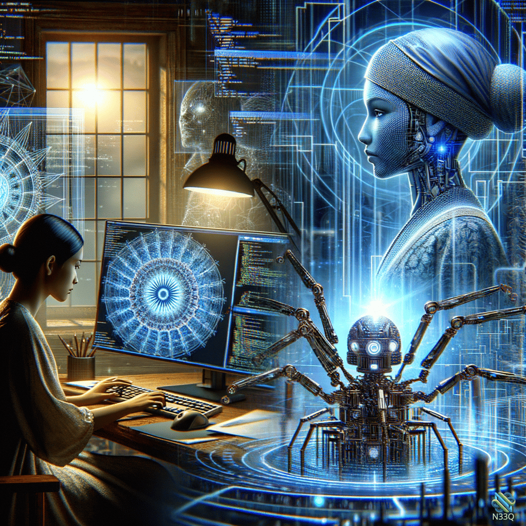 Woman with Robotic Spider and Holographic Cyborg