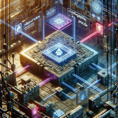 Neon Cryptographic Puzzle in Cyberpunk Lab