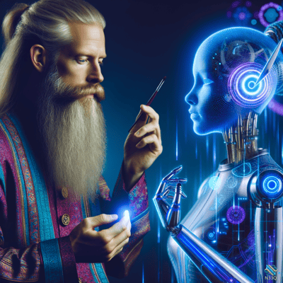 Bearded Artist Painting Blue Female Android