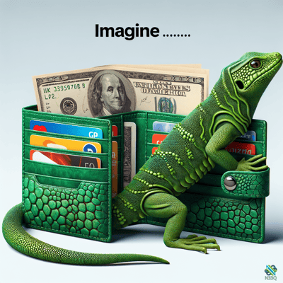 Green Lizard on Open Leather Wallet