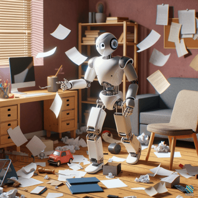 Humanoid Robot Amid Flying Papers