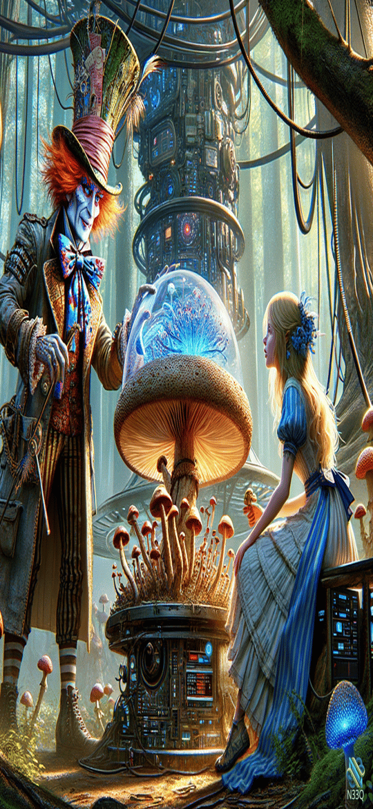 Mad Hatter Presenting Glowing Orb to Alice