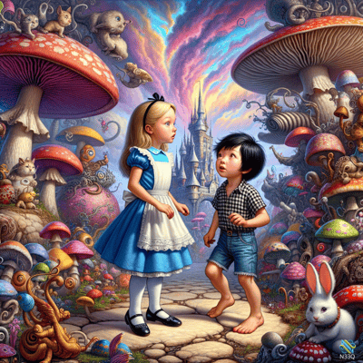 Alice and Boy in Mushroom Wonderland