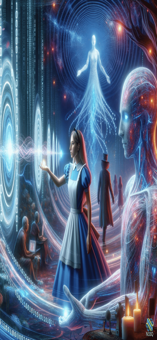 Alice Reaching into Binary Digital Portal