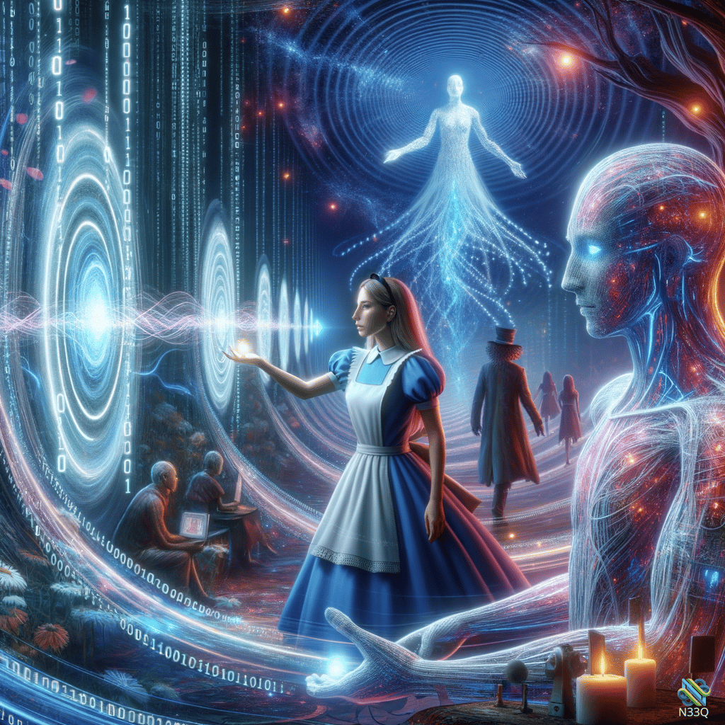 Alice Reaching into Binary Digital Portal