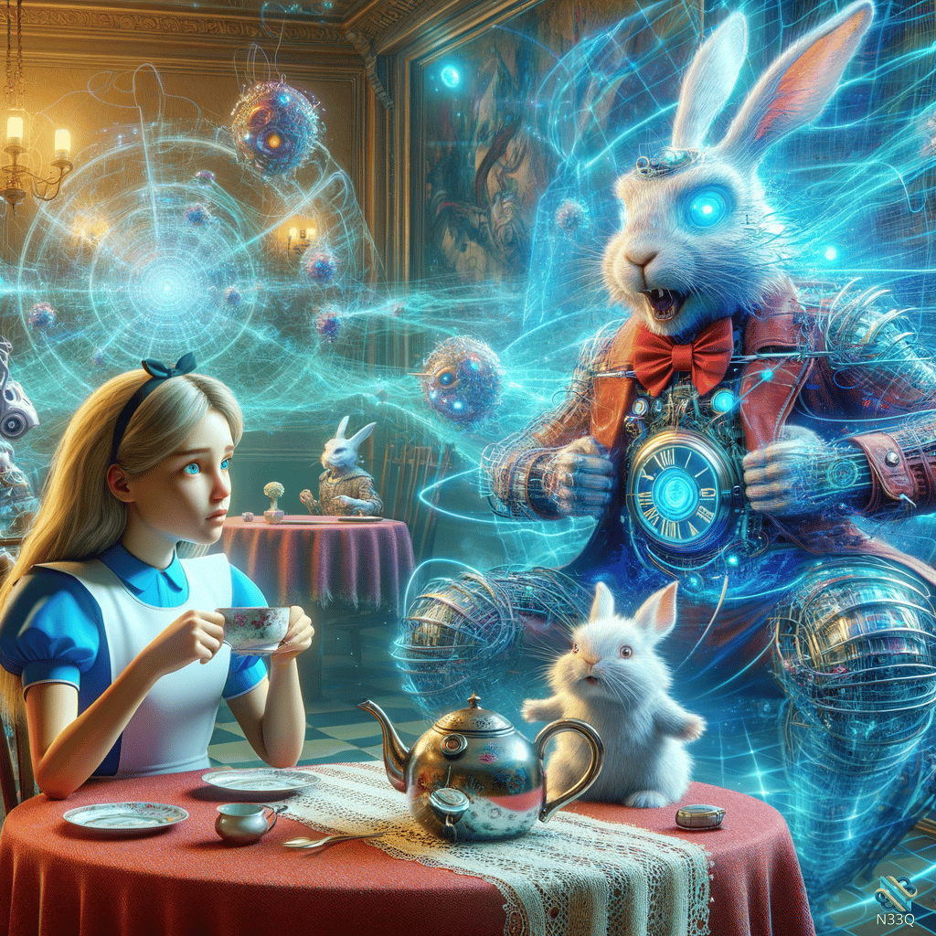 Alice and Robotic Rabbit at Tea