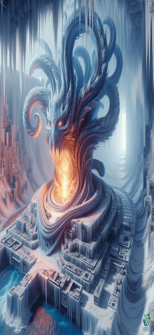 Colossal Ice Dragon Over Frozen City