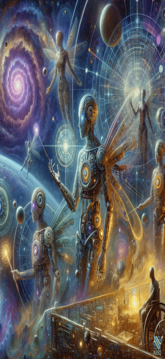 Winged Robots in Spiral Galaxy Cosmos