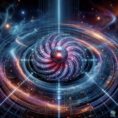 Spiral Galaxy Core with Vertical Light Beam