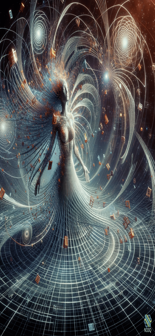 Woman with Exploding Book Vortex in Space