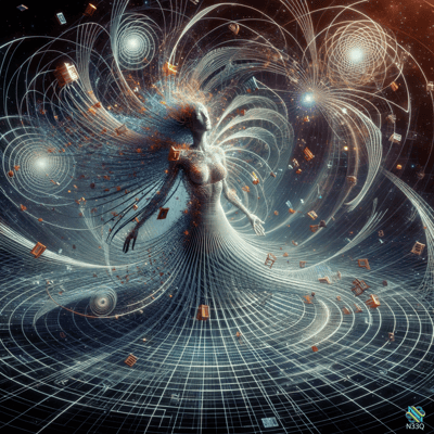 Woman with Exploding Book Vortex in Space