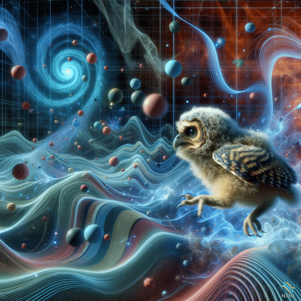 Fluffy Owlet Soaring Through Cosmic Nebula