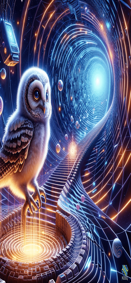 Owl Perched on Glowing Cosmic Portal