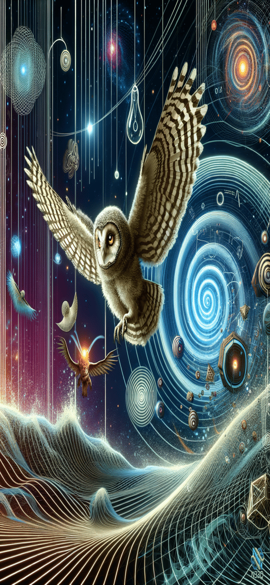 Owl Soaring Through Cosmic Spiral Waves