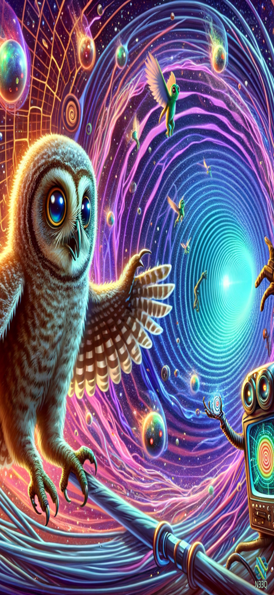 Owl and Robot in Cosmic Vortex