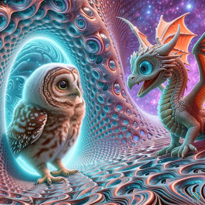 Owl and Dragon in Cosmic Portal