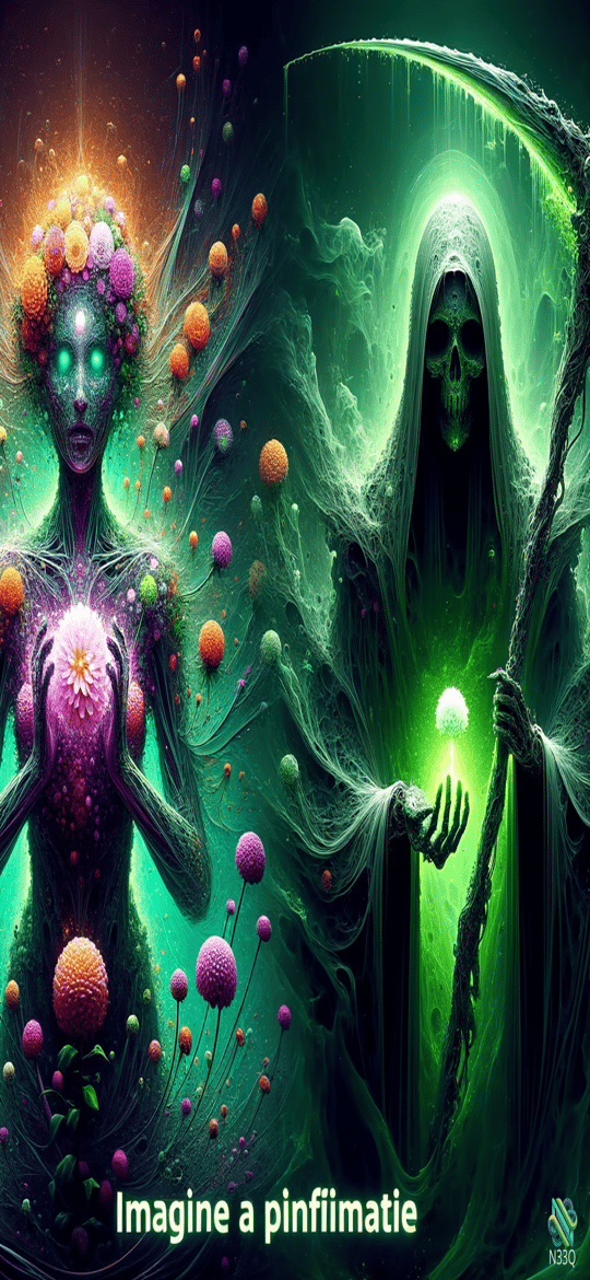 Floral Goddess Facing Emerald Grim Reaper