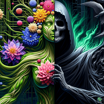 Floral Nature Goddess and Skeletal Reaper