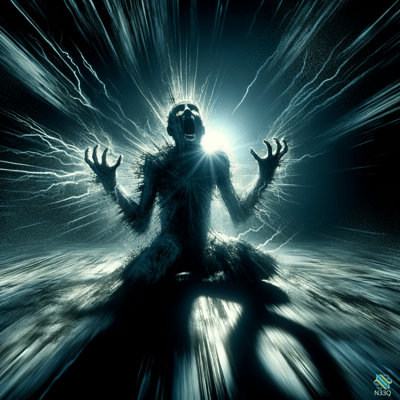 Screaming Figure Amidst Radiating Lightning Bolts