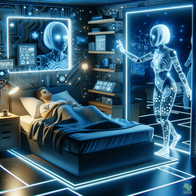 Man Asleep in Futuristic Neon Bedroom