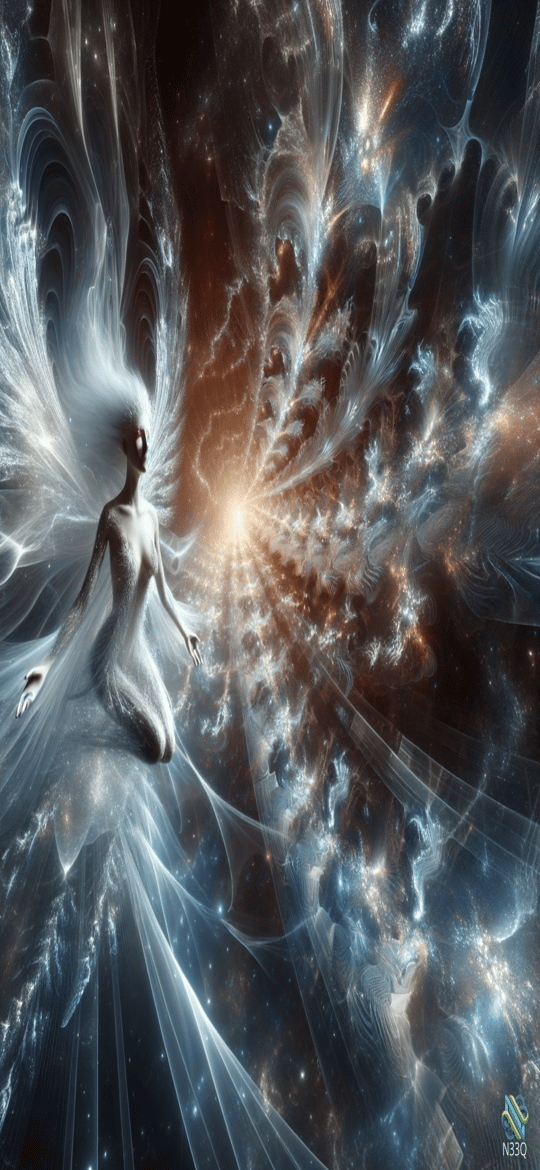 Ethereal Woman in Cosmic Light Burst