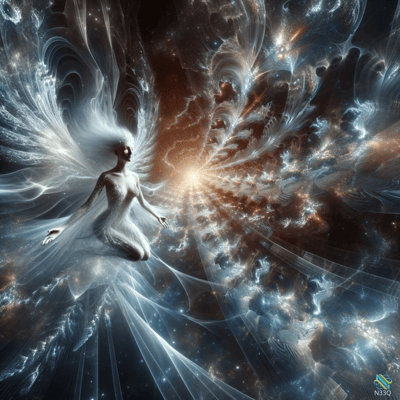 Ethereal Woman in Cosmic Light Burst
