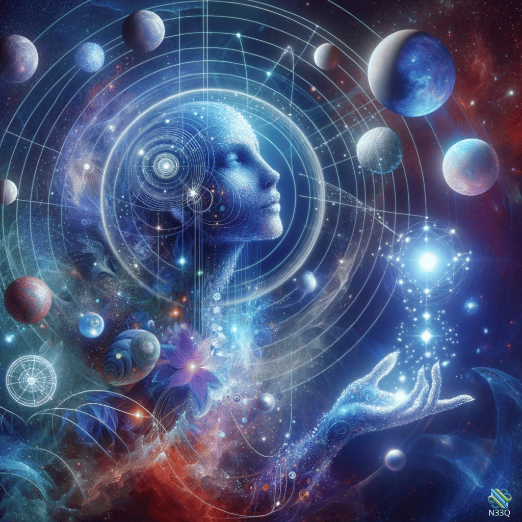 Ethereal Figure Among Orbiting Planets and Stars