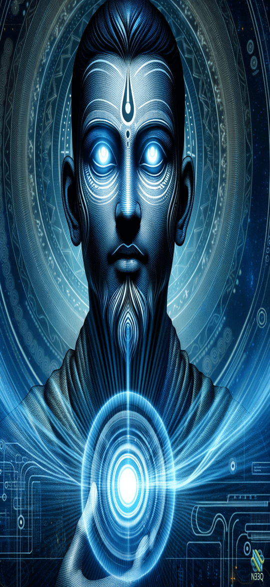 Blue Mystic Holding Glowing Energy Orb