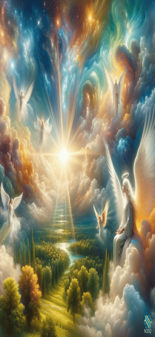 Angels Gathering Around Radiant Divine Light