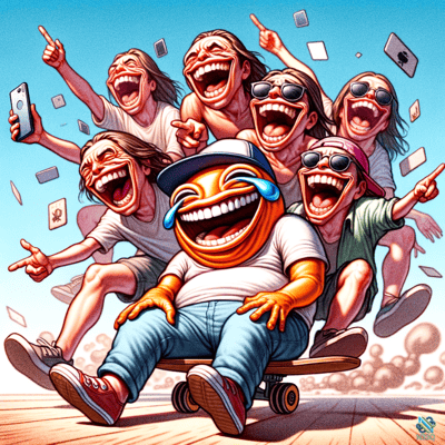 Laughing Emoji Skater Leading Wild Crowd