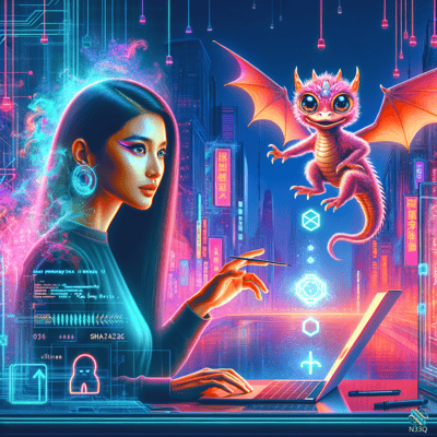 Cyberpunk Woman with Pink Dragon