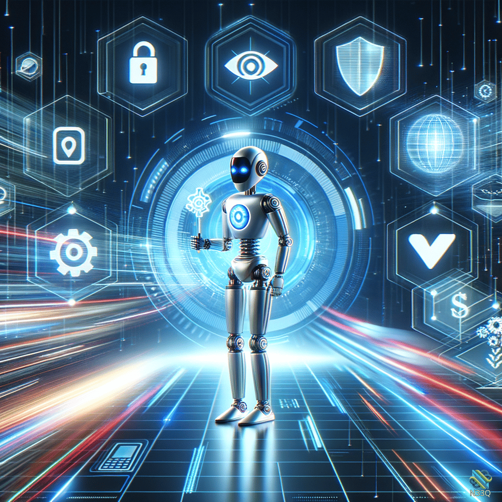 Silver Robot in Digital Security Interface