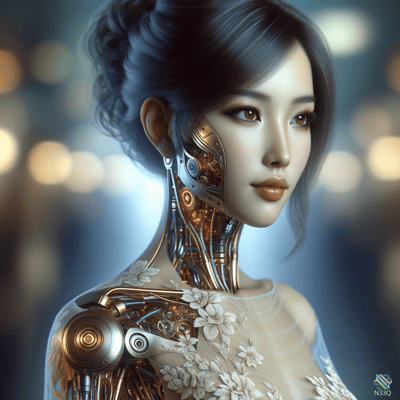 Cyborg Woman with Floral Robotics