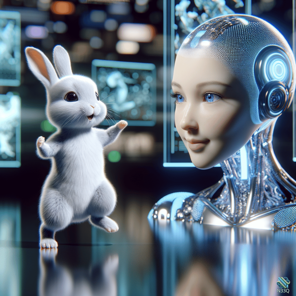 White Rabbit Greeting Female Cyborg
