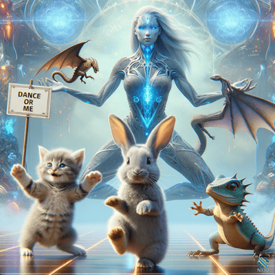 Ethereal Blue Goddess with Dancing Animals