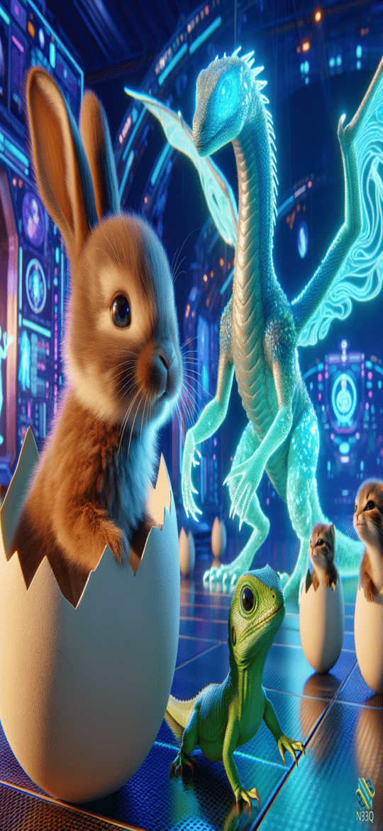 Rabbit Hatching from Egg with Glowing Dragon