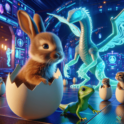 Rabbit Hatching from Egg with Glowing Dragon