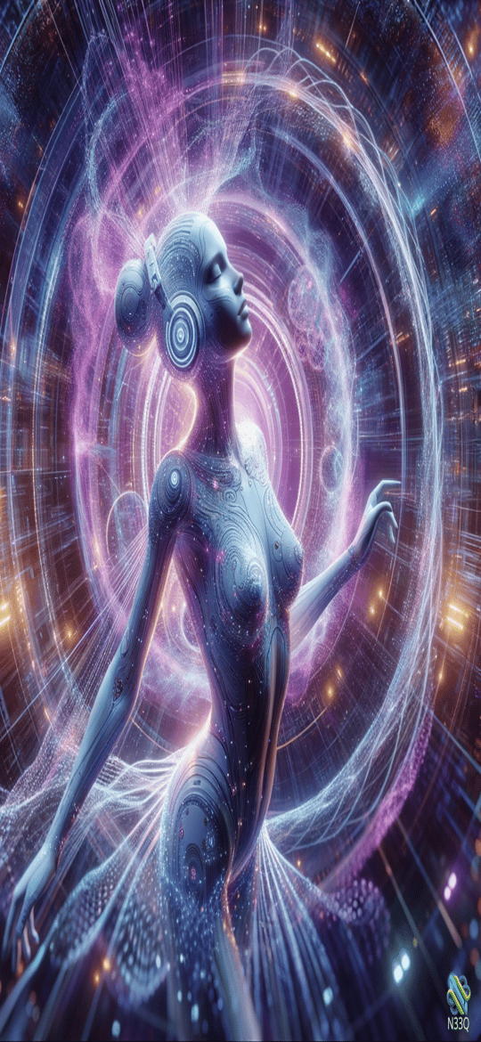 Cyborg Dancer in Cosmic Energy Vortex