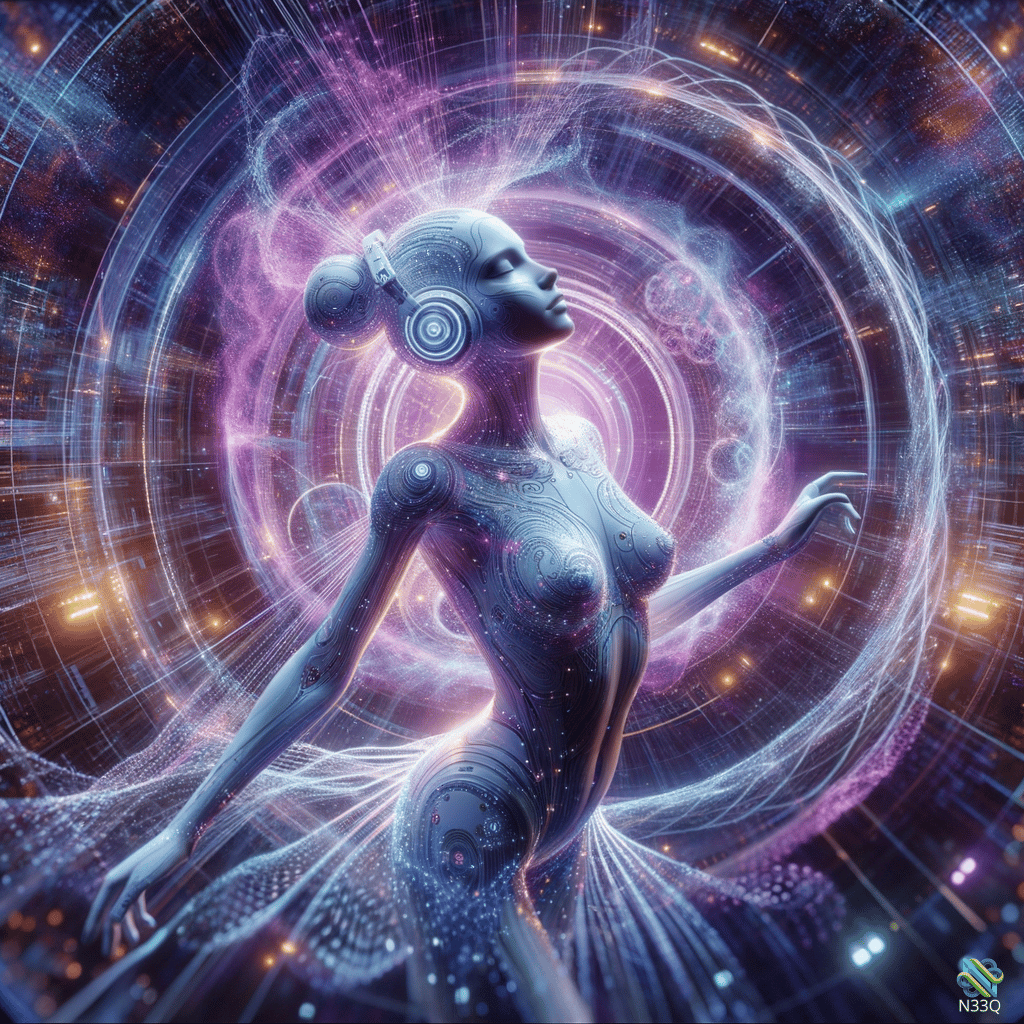Cyborg Dancer in Cosmic Energy Vortex