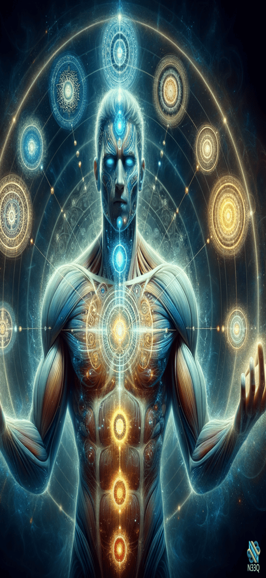 Muscular Man with Glowing Chakras