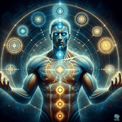 Muscular Man with Glowing Chakras
