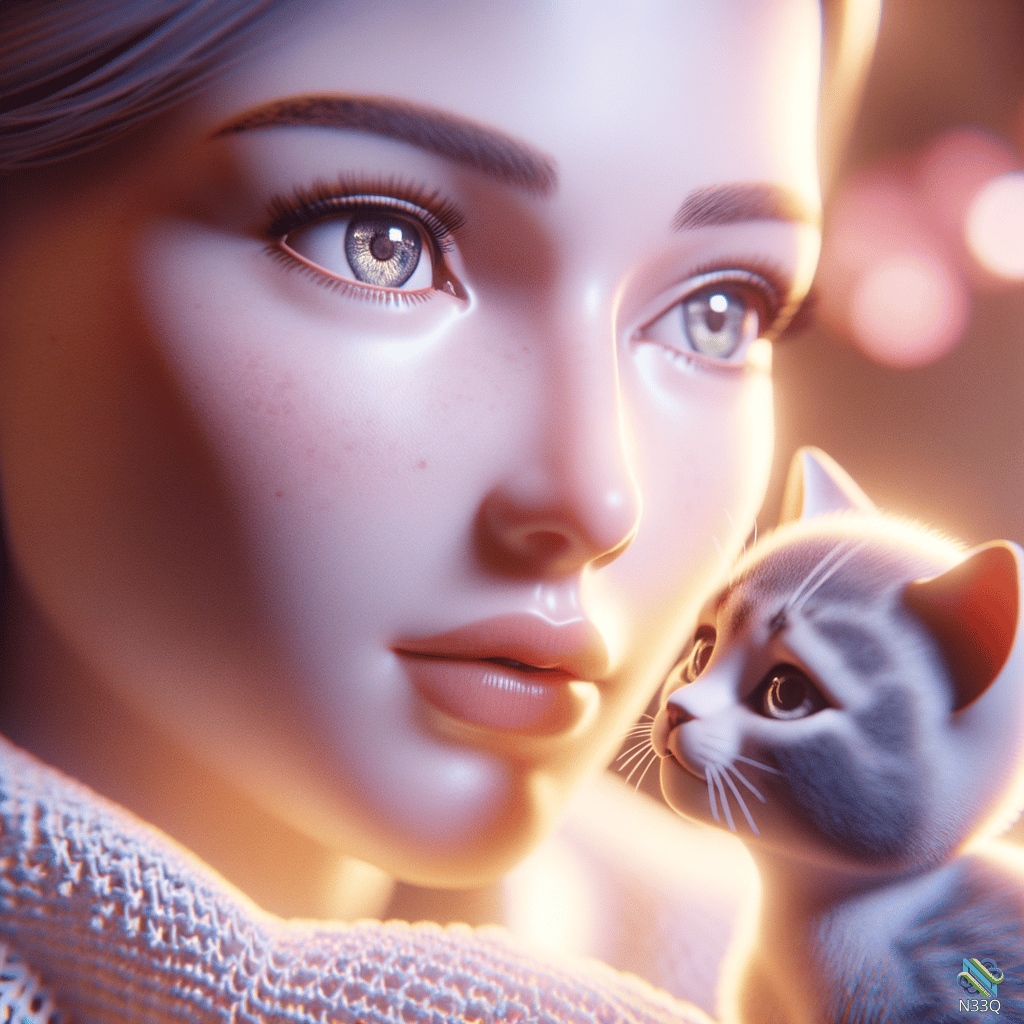 Woman and Gray Kitten in Warm Light