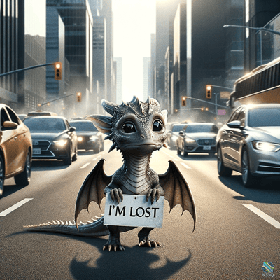 Baby Dragon Lost in Busy City Street