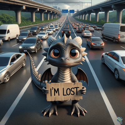 Baby Dragon Lost on Busy Highway