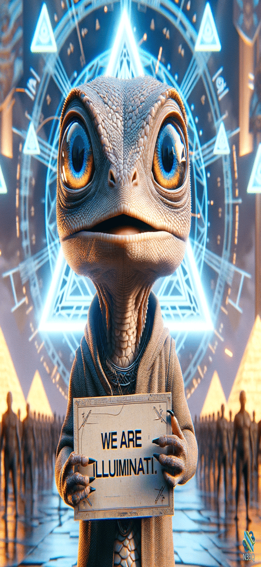 Reptilian Being Holding Illuminati Sign