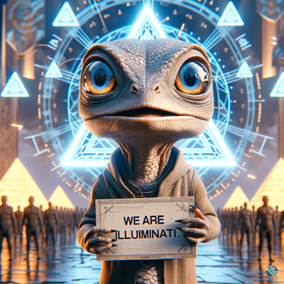 Reptilian Being Holding Illuminati Sign
