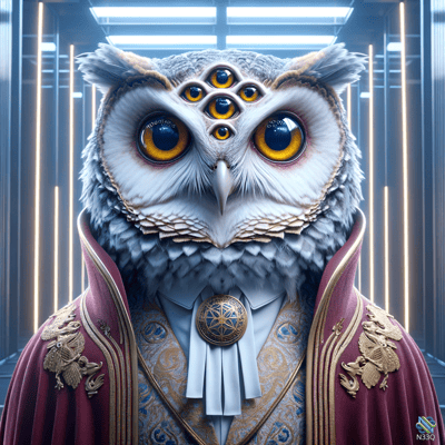 Multi-Eyed Owl in Burgundy Robe