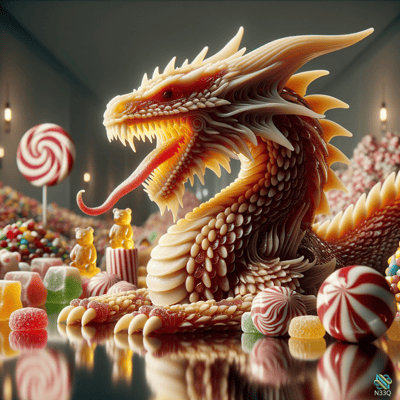 Candy Dragon Amid Colorful Sweets